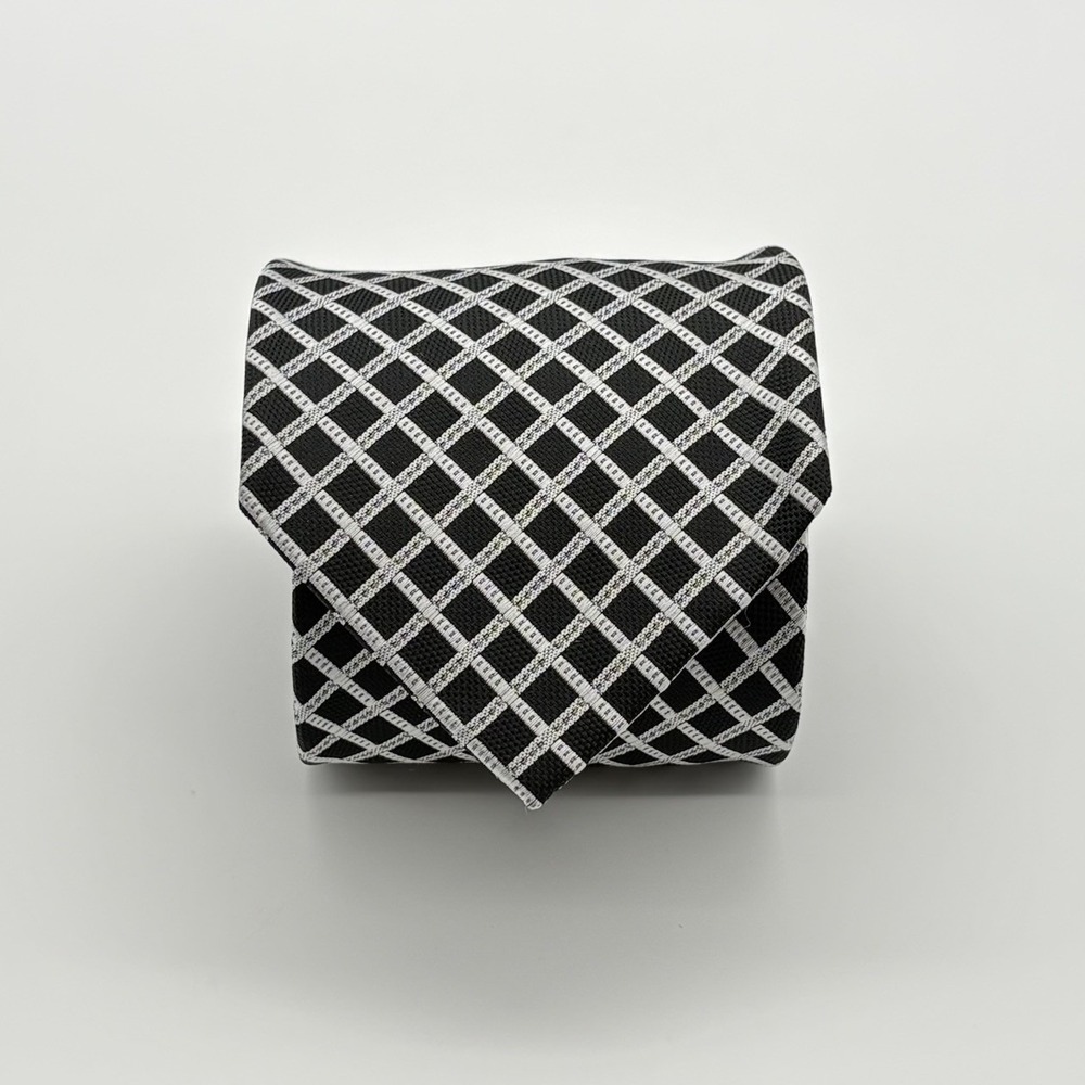 Giorgio Brutini Calleziane Black & Silver Necktie Geometric Grid Pattern